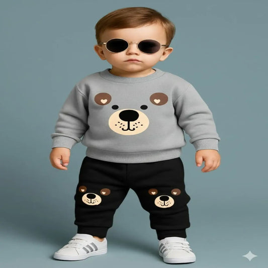 Printed Polyester 2 Pcs Tracksuit for Boys & Girls - Grey