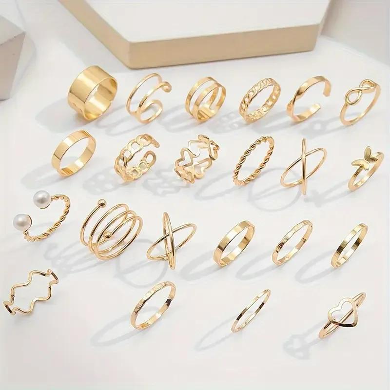 Gold Plated Adjustable Rings Set