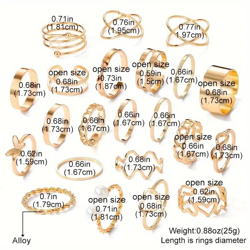 Gold Plated Adjustable Rings Set