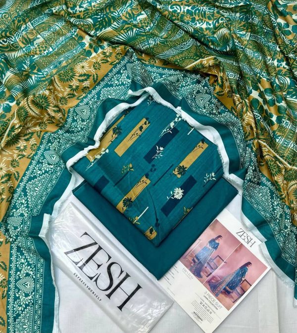 Zesh ✨ 3 Piece unstitched Suit  Summer Lawn Collection 2025